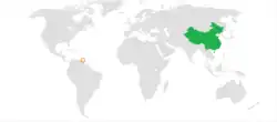 Map indicating locations of Trinidad and Tobago and China