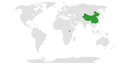 Map indicating locations of China and Uganda