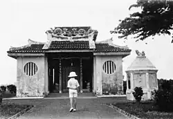 Black and white photograph of a Chinese temple