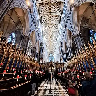 View of the nave looking northwards (c.13th-century) which is unusually tall for an English Gothic church.