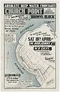 Church Point "Browns Block" Pittwater – Browns Rd, Quarter Session Rd, Bay View Rd, 1920