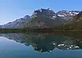 Citadel Peaks reflected in Waterton Lake. Kootenai Peak (left), Porcupine Ridge (right).