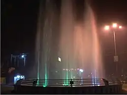 Fountain display under pale lighting
