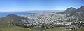 A view of the Cape Town city centre from Lions Head. Molteno Dam is visible in the centre right of the picture. Due to the city's expansion up the mountain slope, the dam is now completely surrounded by suburbs.