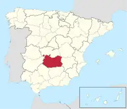 Map of Spain with Province of Ciudad Real highlighted