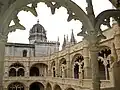 The interior cloister of the Monastery of the Jeronimos with its Manueline architecture