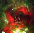 Spitzer mid-infrared view of the environment of the cluster, including RCW 121 and RCW 122 at the bottom.