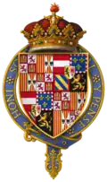 Arms of Charles, Infante of Spain, Archduke of Austria, Duke of Burgundy, KG at the time of his installation as a knight of the Most Noble Order of the Garter
