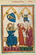 Reinmar the fiddler, from the Codex Manesse. Germany, c. 1305-1315.