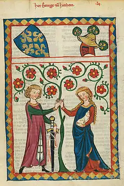 The Codex Manesse, a 14th-century collection of love songs. Red roses were symbol of courtly love.