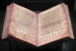 Open manuscript pages showing Gothic text.