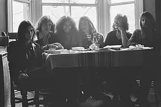 Original band lineup, London, March 1973 (left to right) Phil Weaver, Mike Lawley, Paul Cheshire, Paul Griffiths, Will Wright, Pedro Brown