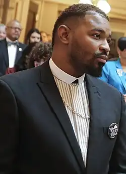 Photograph of Joshua Cole on the House Floor in 2020.