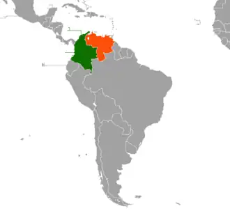 Map indicating locations of Colombia and Venezuela