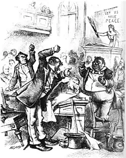 "Colored Rule in a Reconstructed(?) State (The members call each other thieves, liars, rascals, and cowards)", Harper's Weekly, March 14, 1874.[b]