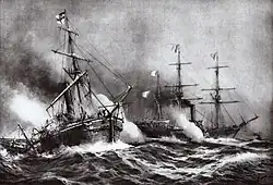 The German gunboat “Meteor” in action during the Battle of Havana (1870)