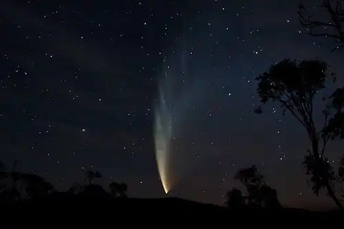 Image 2 Comet McNaught Photo credit: Fir0002 Comet C/2006 P1 (McNaught), as seen from Swifts Creek, Victoria, Australia. This non-periodic comet, the brightest in over 40 years, was discovered on August 7, 2006 by British-Australian astronomer Robert H. McNaught. It was first visible in the northern hemisphere, reaching perihelion on January 12, 2007 at a distance of 0.17 AU. More selected pictures