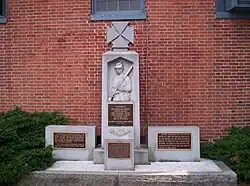 Monument in town square: "Company K, in the center of the First Reserves, helped to repulse the Confederate attempt to seize Little Round Top, possession of which was the key to victory in the battle."