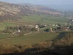 Compton Bishop with the Mendips running eastwards beyond.