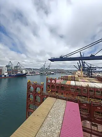 Port of San Antonio from a container ship