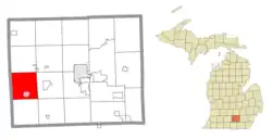 Location within Jackson County (red) and the administered village of Concord (pink)
