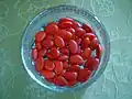 Red almond comfits, called confetti rossi, are used in Italy to celebrate the conferring of a degree.