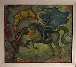 "Confronting Demons", By LVG, 1935, Oil on Canvas, 24" x 28", Goriansky Family Collection