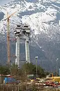 The bridge towers under construction