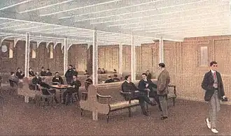 Contemporary drawing of Titanic and Olympic Third-Class Smoke Room