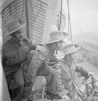 Three members of the RAF Levies arrive at Liverpool aboard SS Orbita in 1946