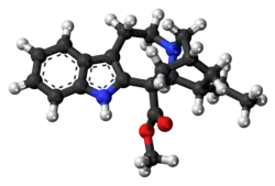 Ball-and-stick model of the coronaridine molecule
