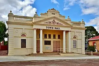 The state heritage listed Corrigin Town Hall, 2018