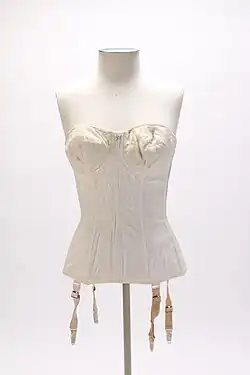 Cotton and elastic 1950s corselette, with nylon bra cups and garters