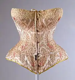 French corset made of patterned silk, 1891