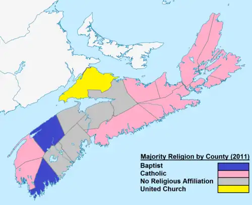 Majority religion in Nova Scotia by county, 2011 census