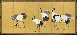Maruyama Ōkyo, Cranes, Japan, pair of six-panel screens; ink, color, and gold leaf on paper, 1772
