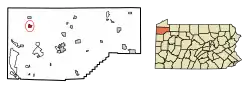 Location of Conneautville in Crawford County, Pennsylvania.