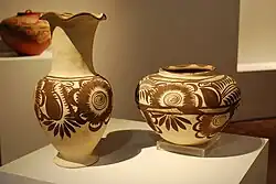 Contemporary pottery by Nicolas Vita Hernandez of Chililco, Huejutla at a temporary exhibit of Hidalgo crafts.