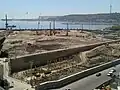 Construction site (30.04.2013): Start of piling on the island; onshore section ready for construction of podium