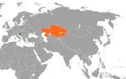 Map indicating locations of Croatia and Kazakhstan