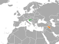Map indicating locations of Croatia and Kurdistan Region