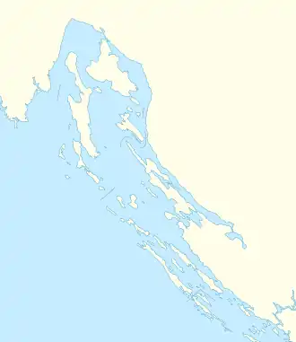 Marked location of the cove on the western coast of Croatia