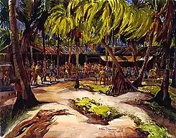 Image 28An illustration of the Cross Spikes Club of the US Navy on Bikini Atoll, one of several Marshall Islands used for atomic bomb tests. (from Micronesia)