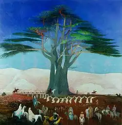 Pilgrimage to the Cedars in Lebanon (1907) by Tivadar Csontváry Kosztka. Some Hungarian Zuists make pilgrimages and perform rites at a giant Lebanese cedar on the edge of a forest in the mountains surrounding Budapest.[15]