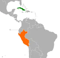 Map indicating locations of Cuba and Peru