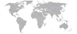 Map indicating locations of Cuba and South Korea