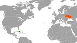 Map indicating locations of Cuba and Ukraine