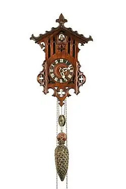 Another variation from the Bahnhäusle style, here with Gothic motifs, c. 1880 (Deutsches Uhrenmuseum, Inv. 2012–036)