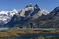 Cuernos del Paine centered. Cerro Paine Grande to left, La Espada in back to right.