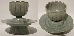 Tea cup for a ceremony, celadon, 12th century of Goryeo sangam inlay technique
